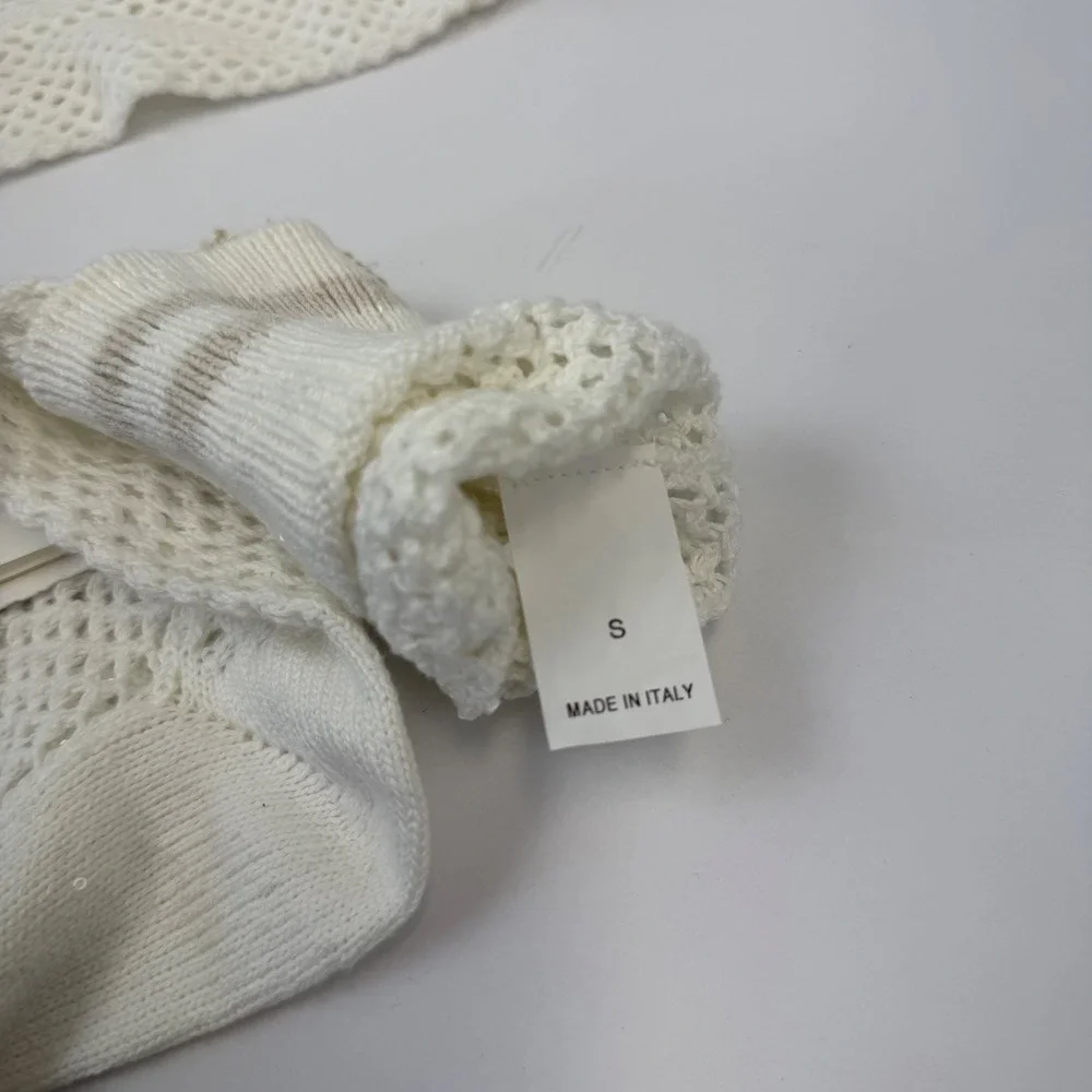 Brunello Cucinelli White Open Knit Sequin Socks MDV797989 Small NWT Made Italy
